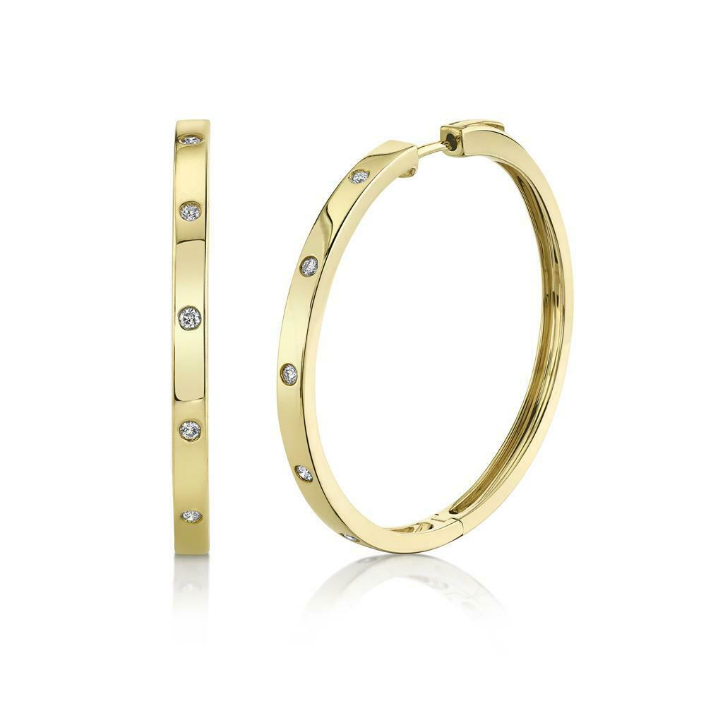 14k Gold Bezel shops Hoop Earrings for Women - 14k Gold Solitaire Earrings