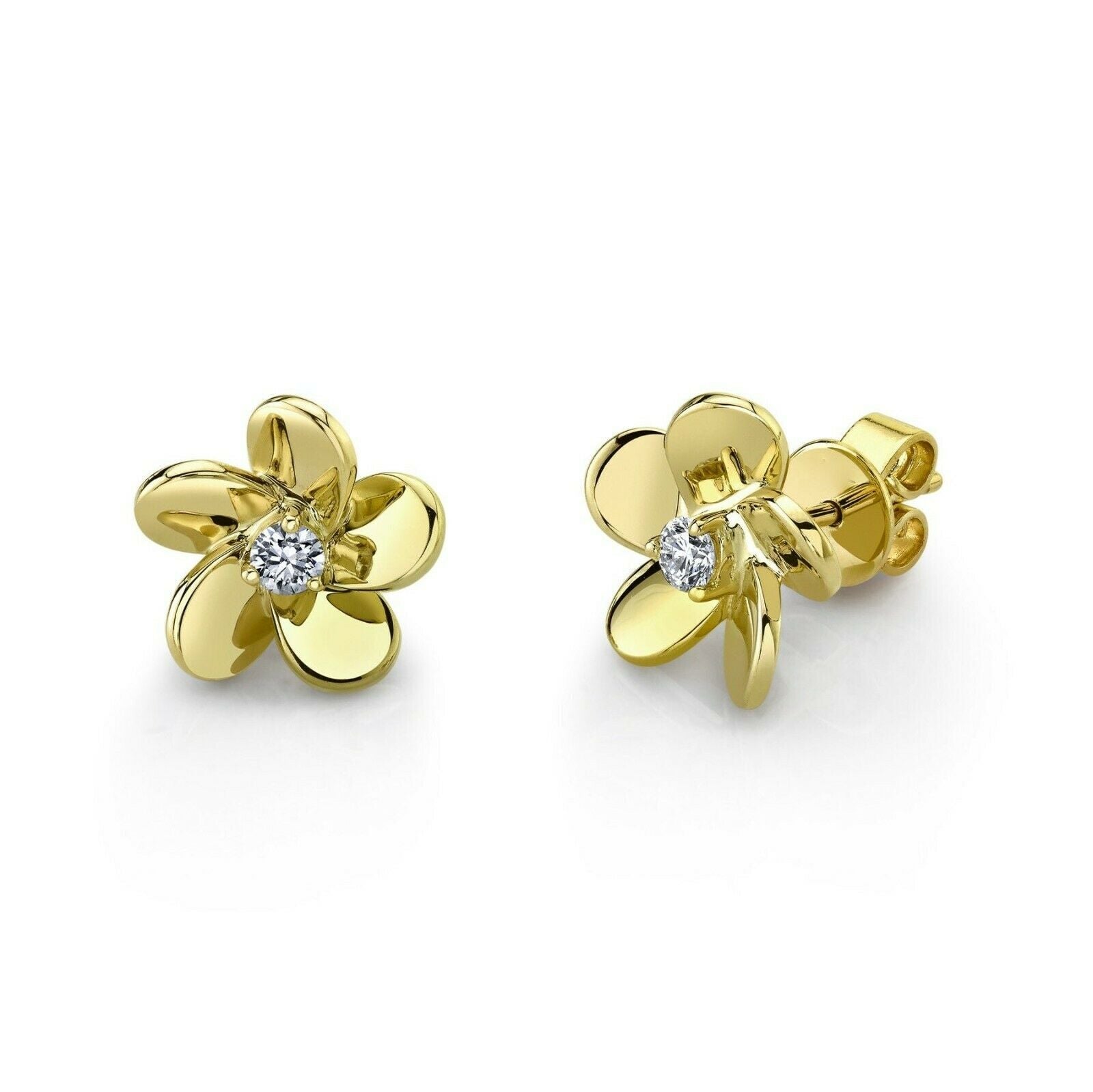 Flower shaped gold earrings in on sale white stone for girl 14k gold