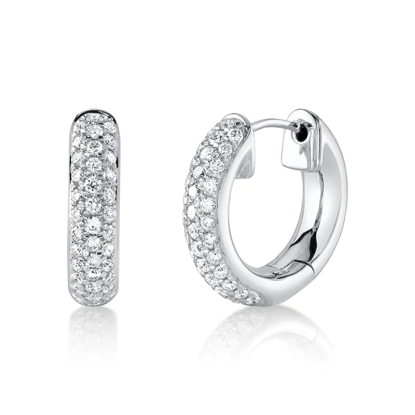 14K Gold Diamond Pave Hoop Earrings