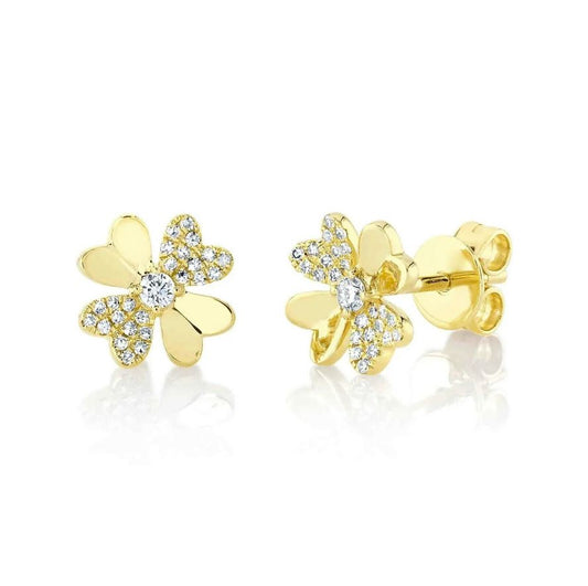 Deposit for 14K Gold 0.14 CT Diamond Clover Stud Earrings Round Cut Natural Pushback