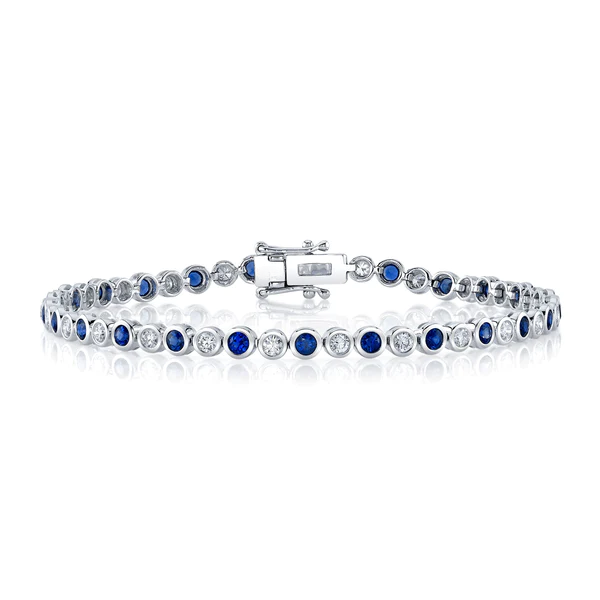 14K Gold Diamond Blue Sapphire Tennis Bracelet