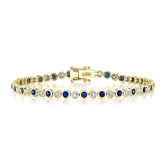 14K Gold Diamond Blue Sapphire Tennis Bracelet