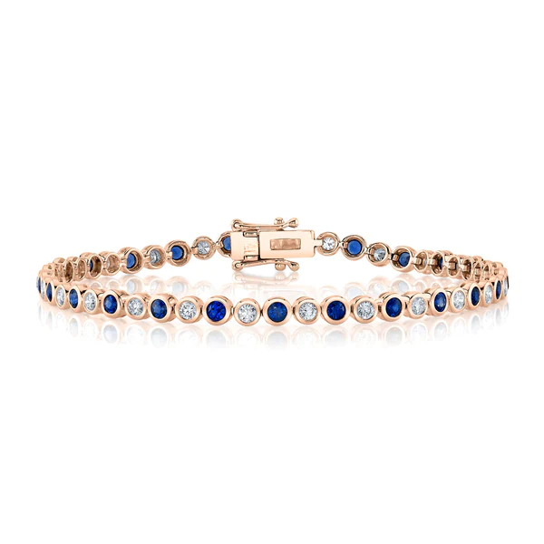 14K Gold Diamond Blue Sapphire Tennis Bracelet