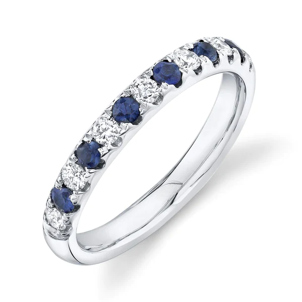 14K Gold Diamond Blue Sapphire Band