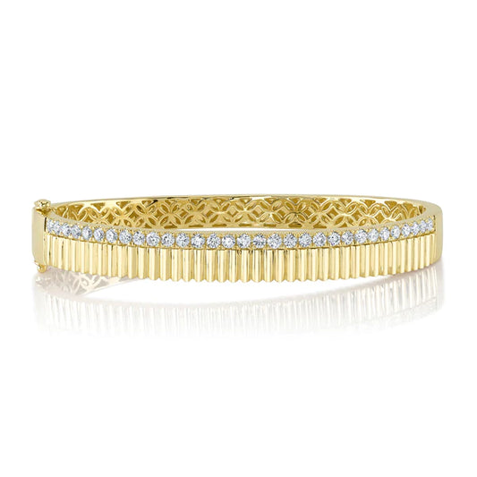 14K Gold Diamond Fluted Bangle