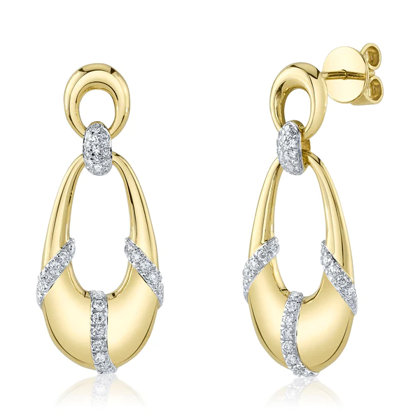 14K Gold Diamond Oval Drop Earrings