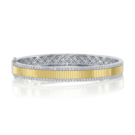 14K Gold Diamond Fluted Bangle