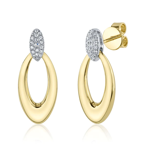 14K Gold Diamond Oval Earrings