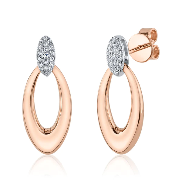 14K Gold Diamond Oval Earrings