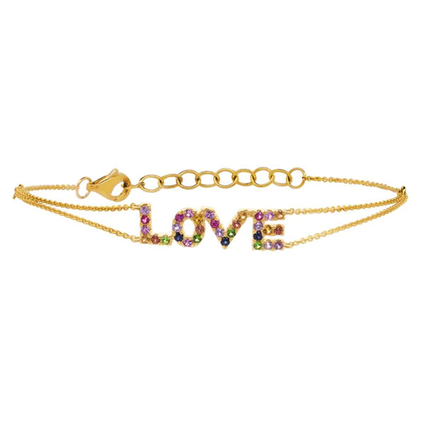 14K Gold Multi Color Gemstone Love Bracelet