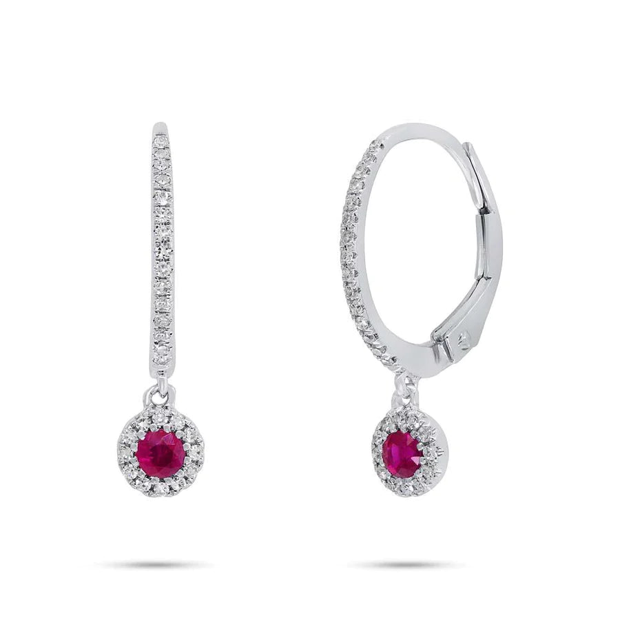 14K Gold 0.35 CT Diamond Ruby Lever Back Earrings