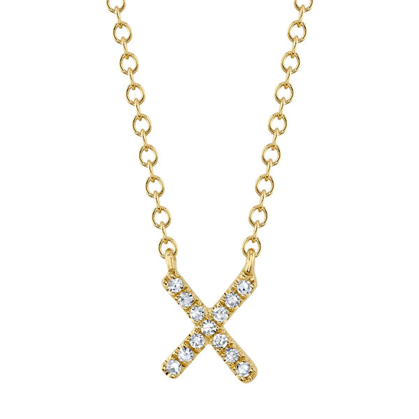 14K Gold Letter X Diamond Initial Pendant Necklace