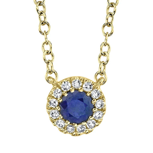 14K Gold 0.04 CT Diamond and 0.14 CT Blue Sapphire Necklace