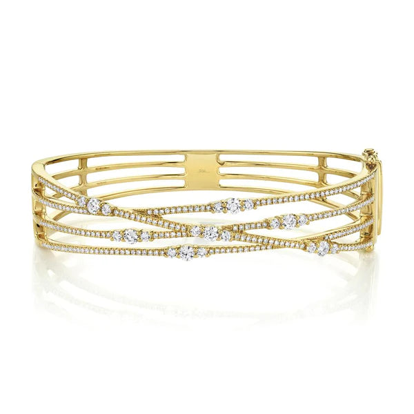 14K Diamond Bridge Crossover X Bangle Bracelet