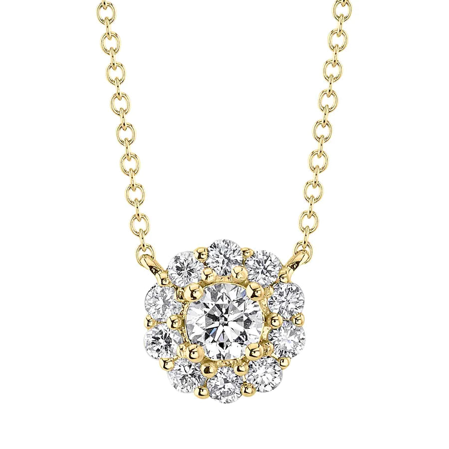 14K Gold 0.42 CT Diamond Floral Halo Necklace
