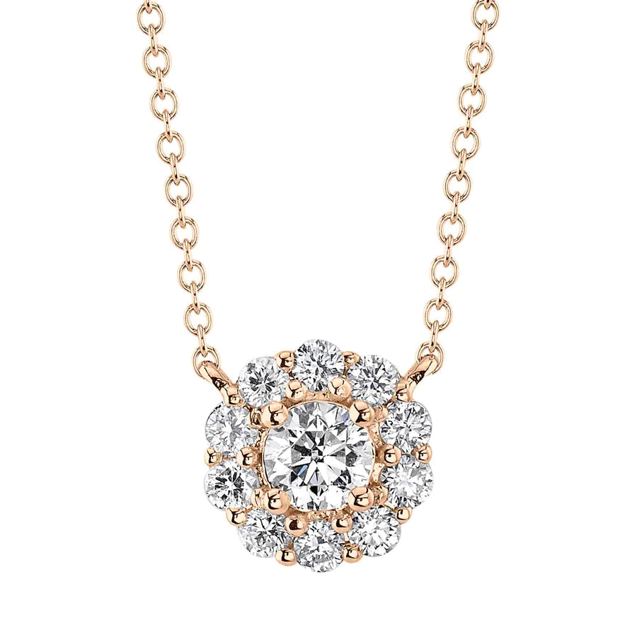 14K Gold 0.42 CT Diamond Floral Halo Necklace