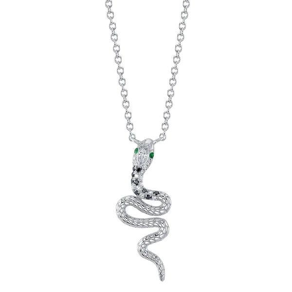 14K Gold Diamond Emerald Snake Necklace