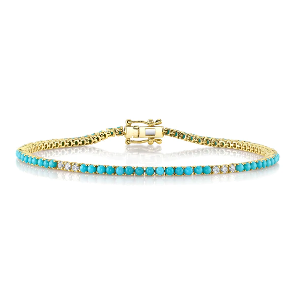 14K Gold 3.27 CT Diamond & Turquoise Bracelet