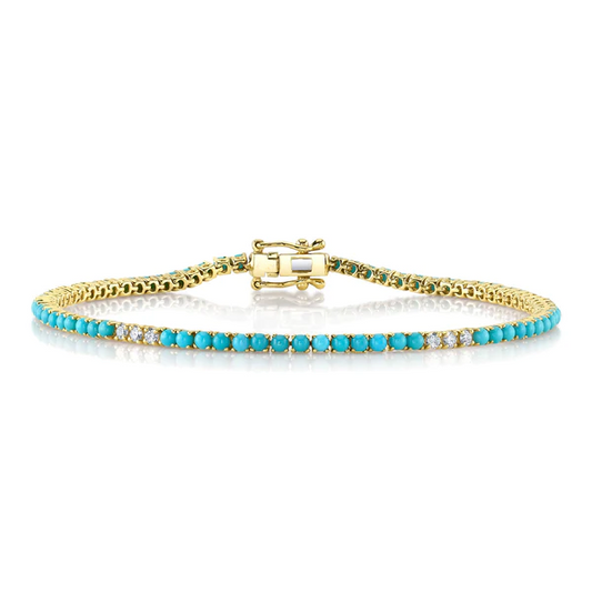 14K Gold 3.27 CT Diamond & Turquoise Bracelet