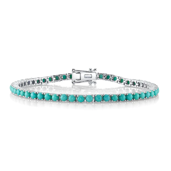 14K Gold 7.30 CT Turquoise Tennis Bracelet