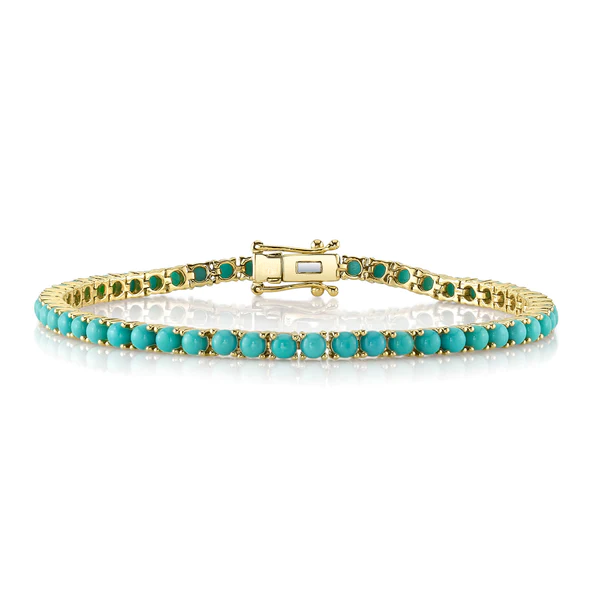 14K Gold 7.30 CT Turquoise Tennis Bracelet