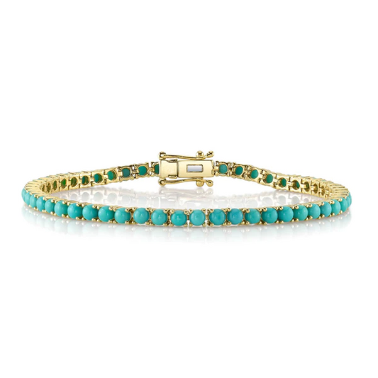 14K Gold 7.30 CT Turquoise Tennis Bracelet