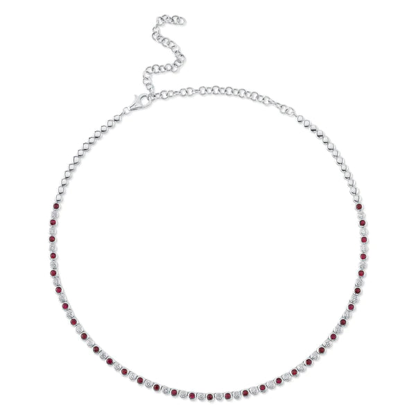 14K Gold  Diamond Ruby Tennis Necklace