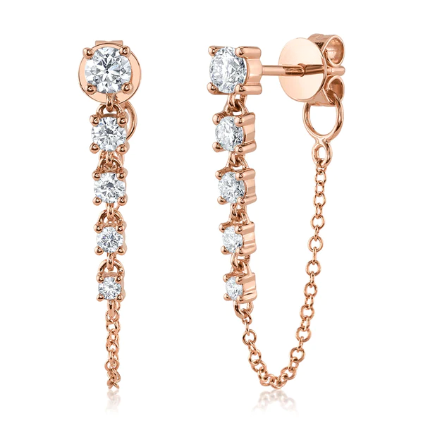 14k Gold Diamond Chain Earrings