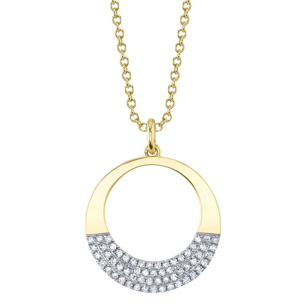 14K Gold Diamond Pave Circle Necklace