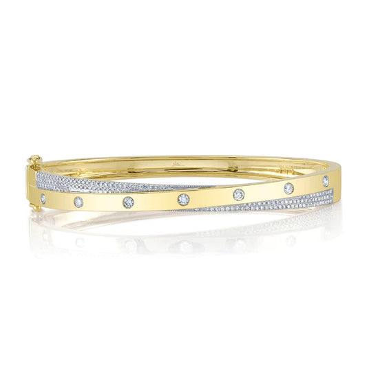 14K Gold Diamond Bezel Bangle