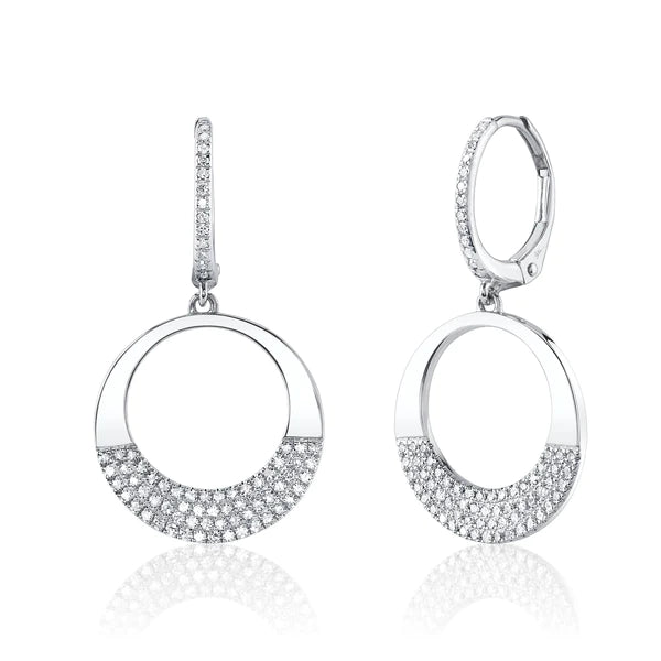 14K Gold Diamond Open Circle Drop Earrings