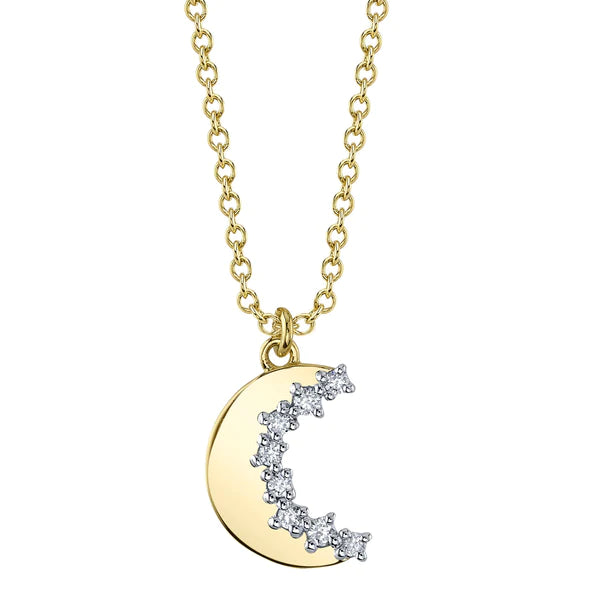 14K Gold Diamond Crescent Moon Necklace