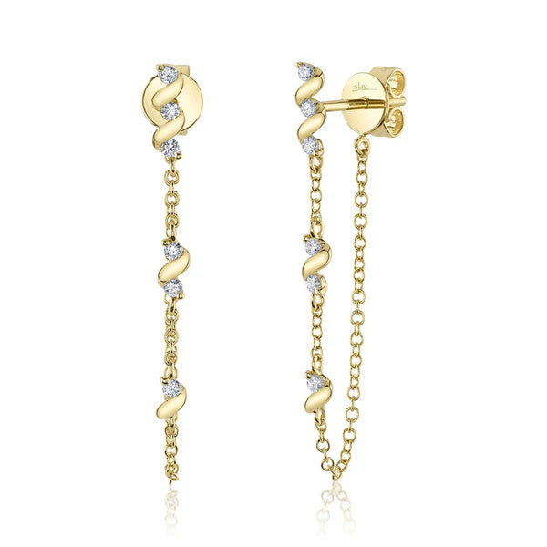 14K Gold Diamond Chain Earrings