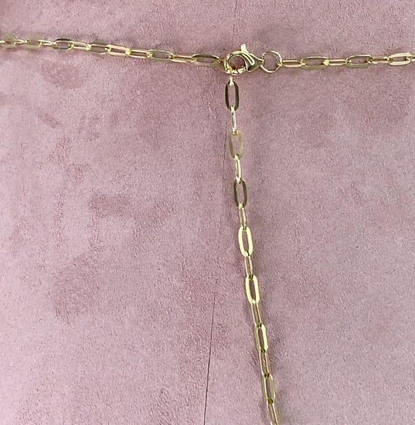 14K Gold Diamond Sapphire Eye Heart Paperclip Chain Necklace 0.38 CTW