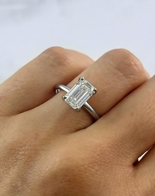 2.01 CT Lab Grown Emerald Cut Diamond Engagement Ring