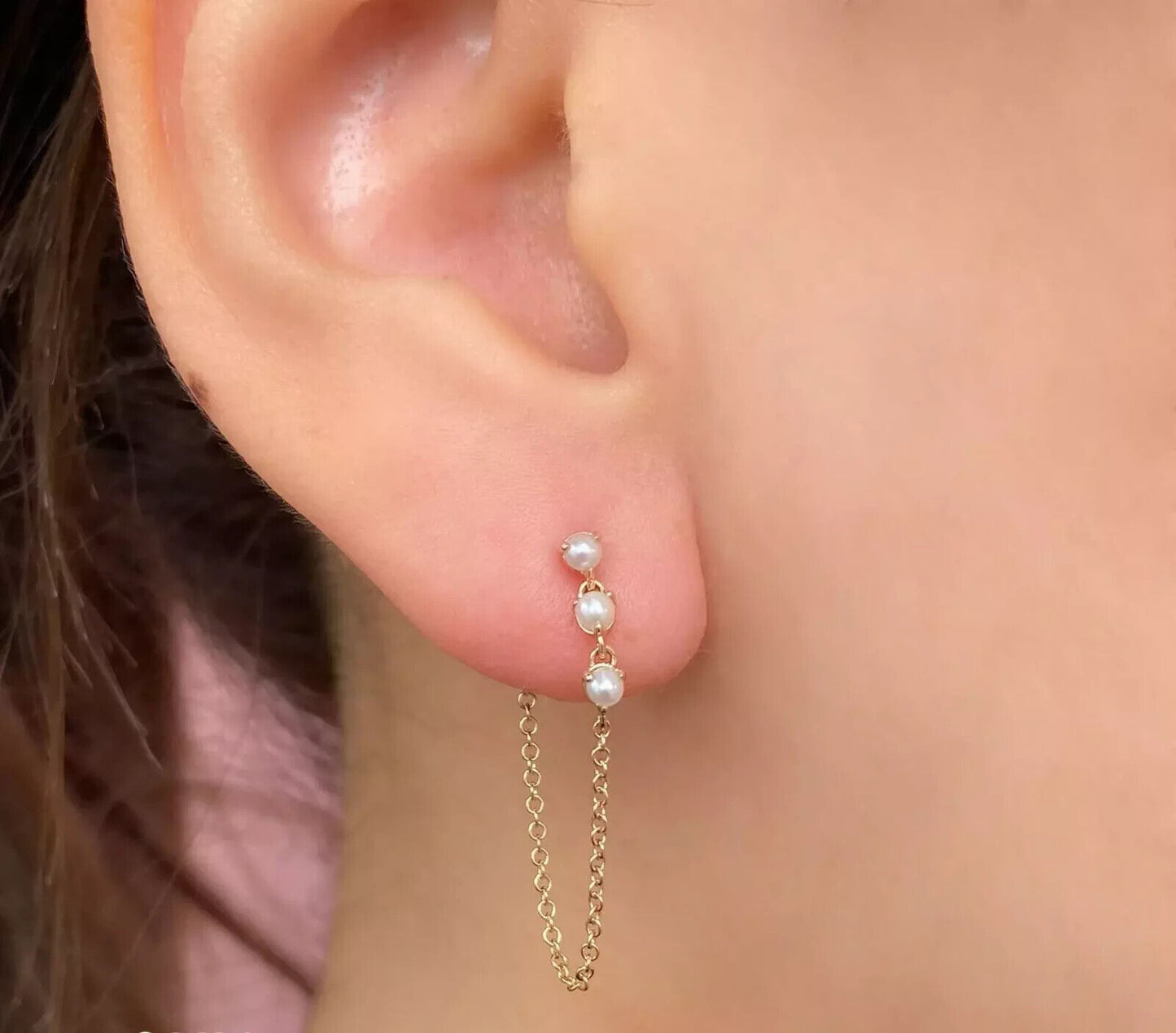 14K Gold Pearl Chain Earrings