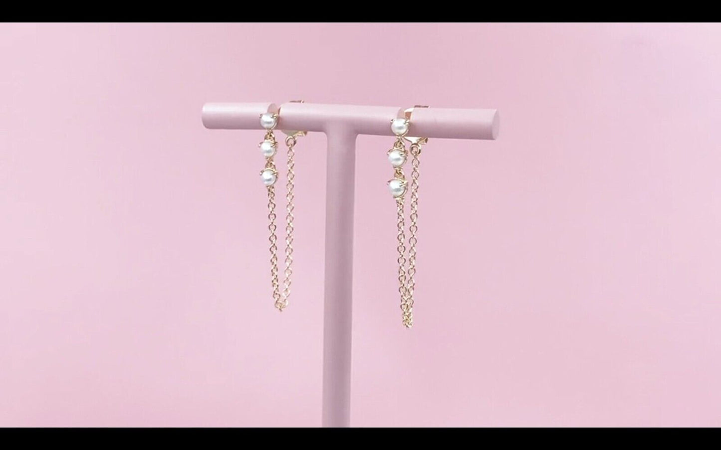 14K Gold Pearl Chain Earrings