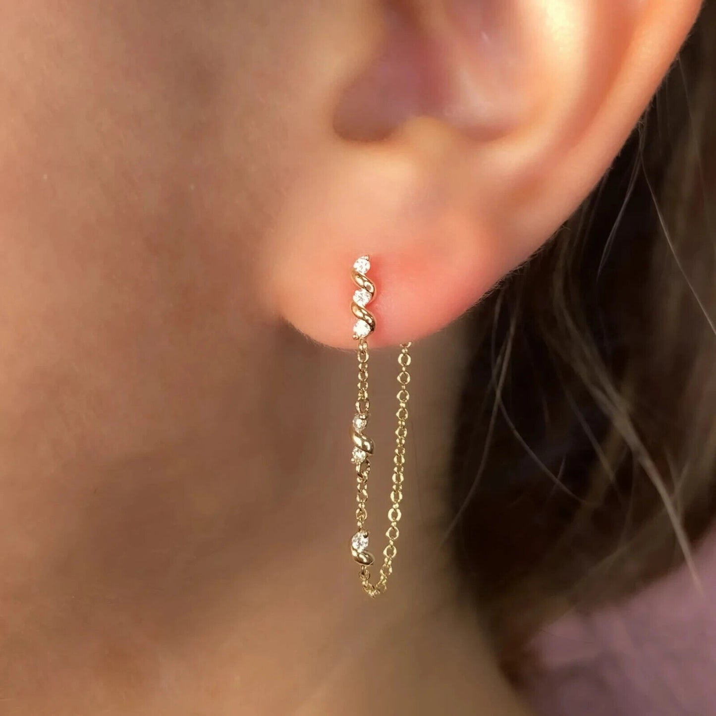 14K Gold Diamond Chain Earrings