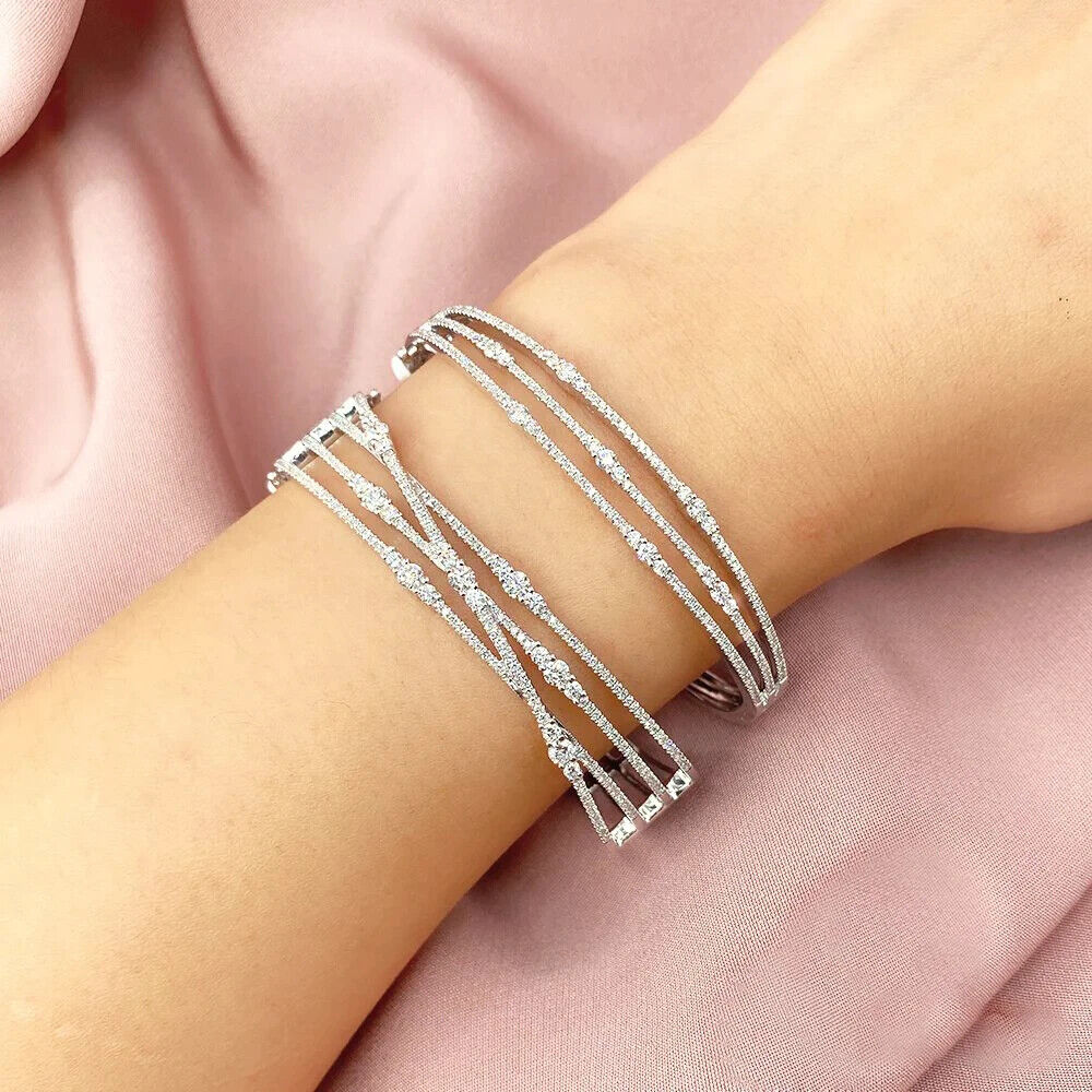 14K Diamond Bridge Crossover X Bangle Bracelet