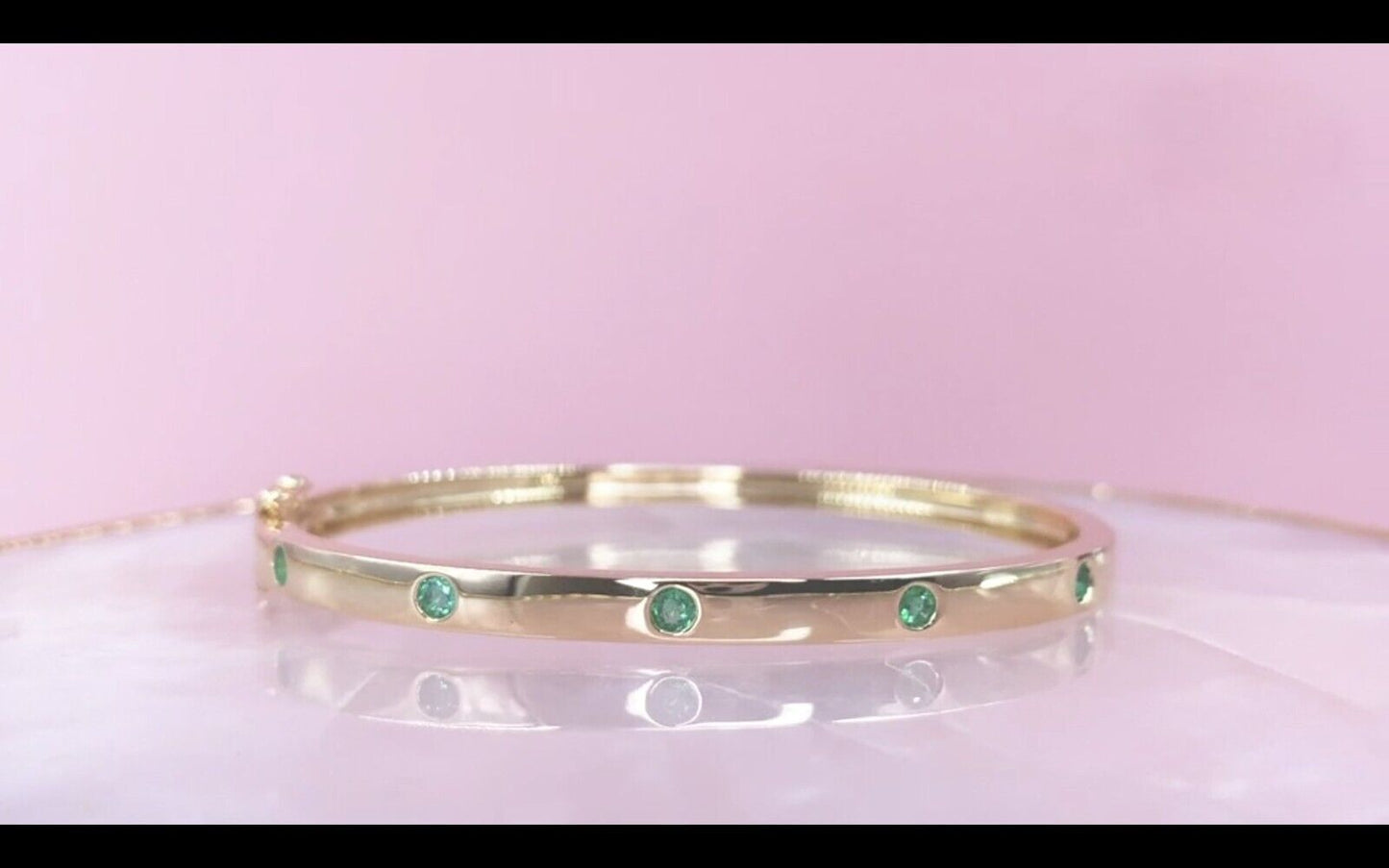 14K Gold Emerald Bangle Bracelet