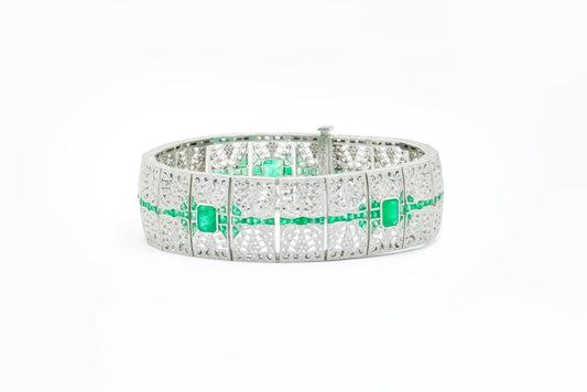 Art Deco Emerald And Diamond Bracelet Natural 8.14 TCW