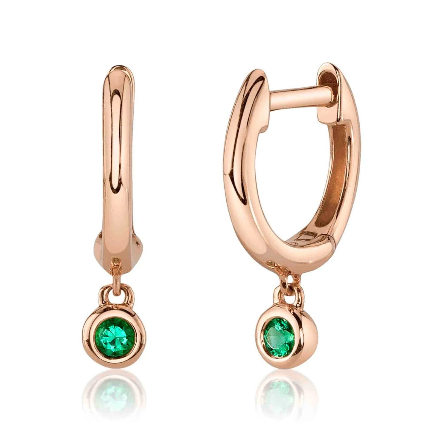 14K Gold Emerald Huggie Earrings