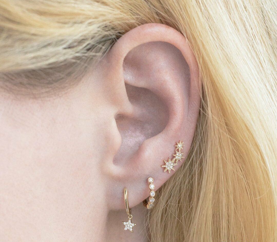 14K Gold Diamond Star Stud Earring