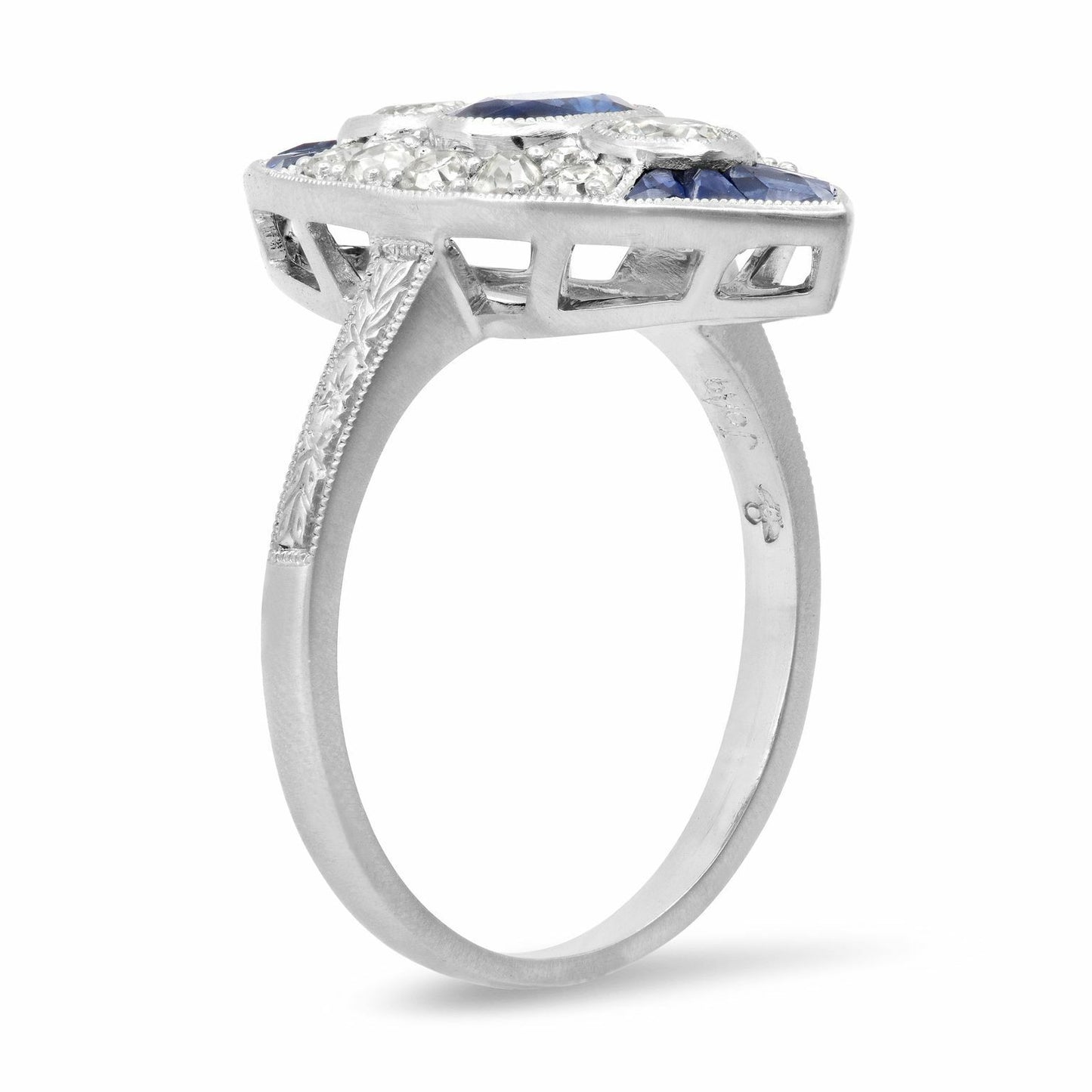 Art Deco Blue Sapphire Diamond Platinum Ring Natural