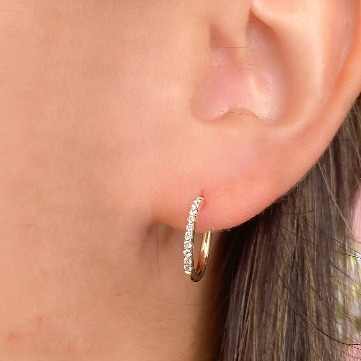 14K Gold Diamond Hoop Earrings