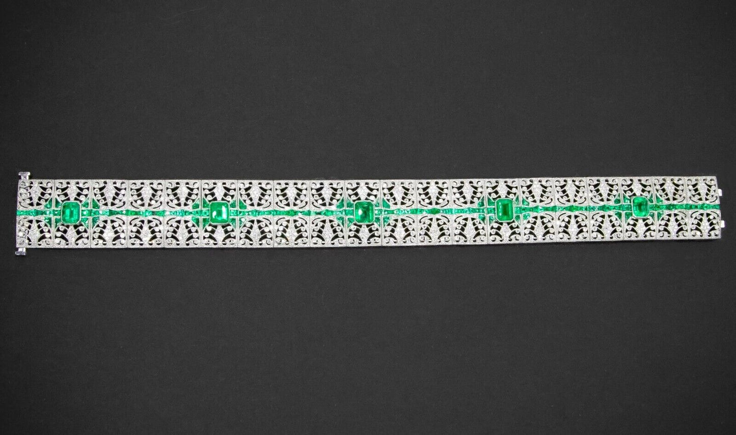 Art Deco Emerald And Diamond Bracelet Natural 8.14 TCW