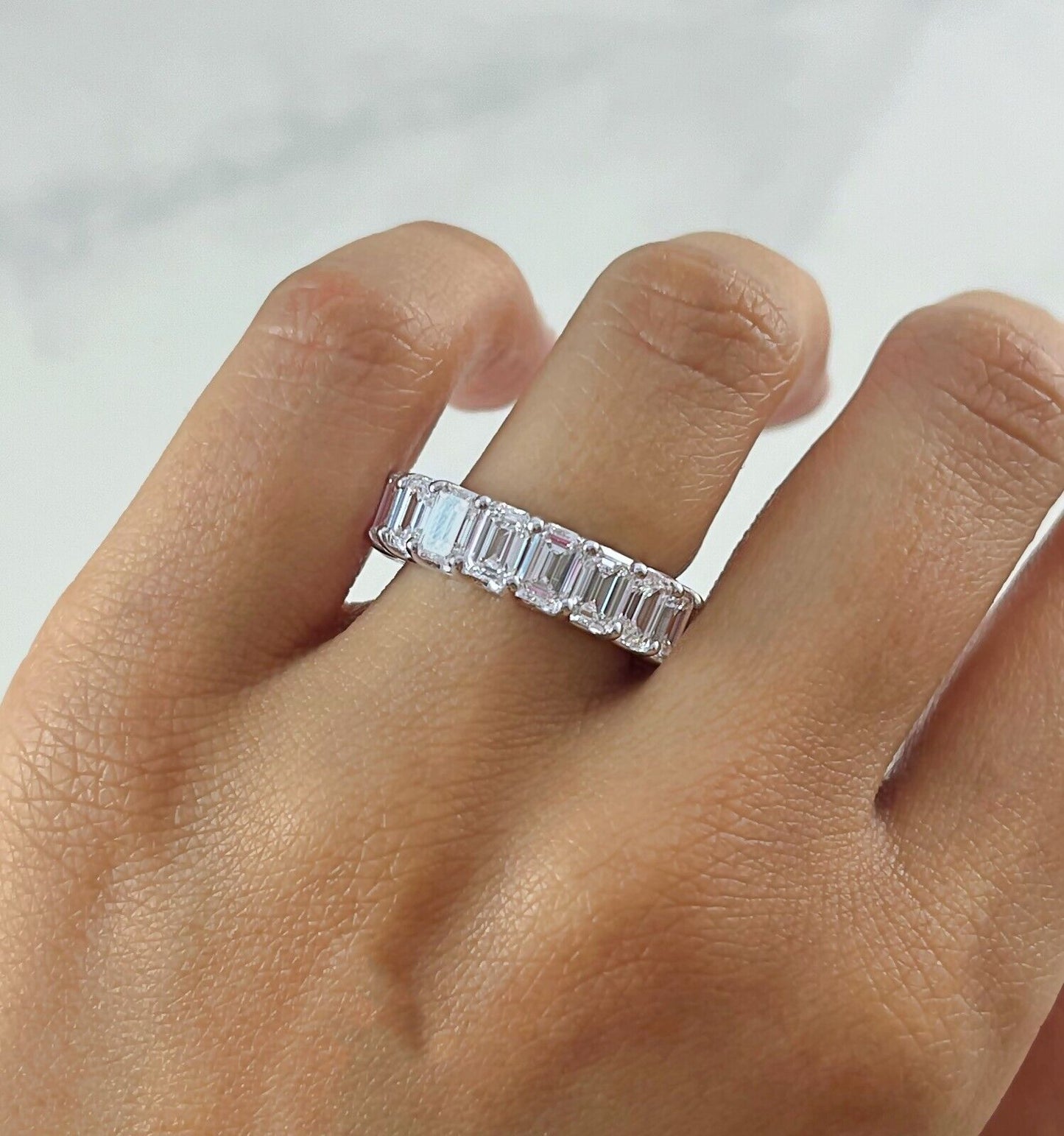 8.09 CT Certified Lab Grown Emerald Cut Diamond Eternity Ring