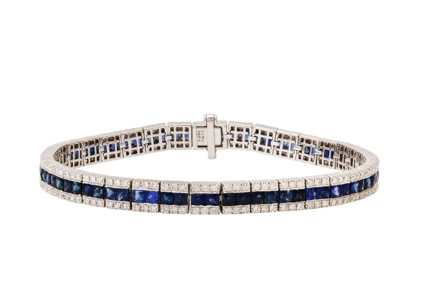 Sapphire Diamond Art Deco Bracelet 14k White Gold