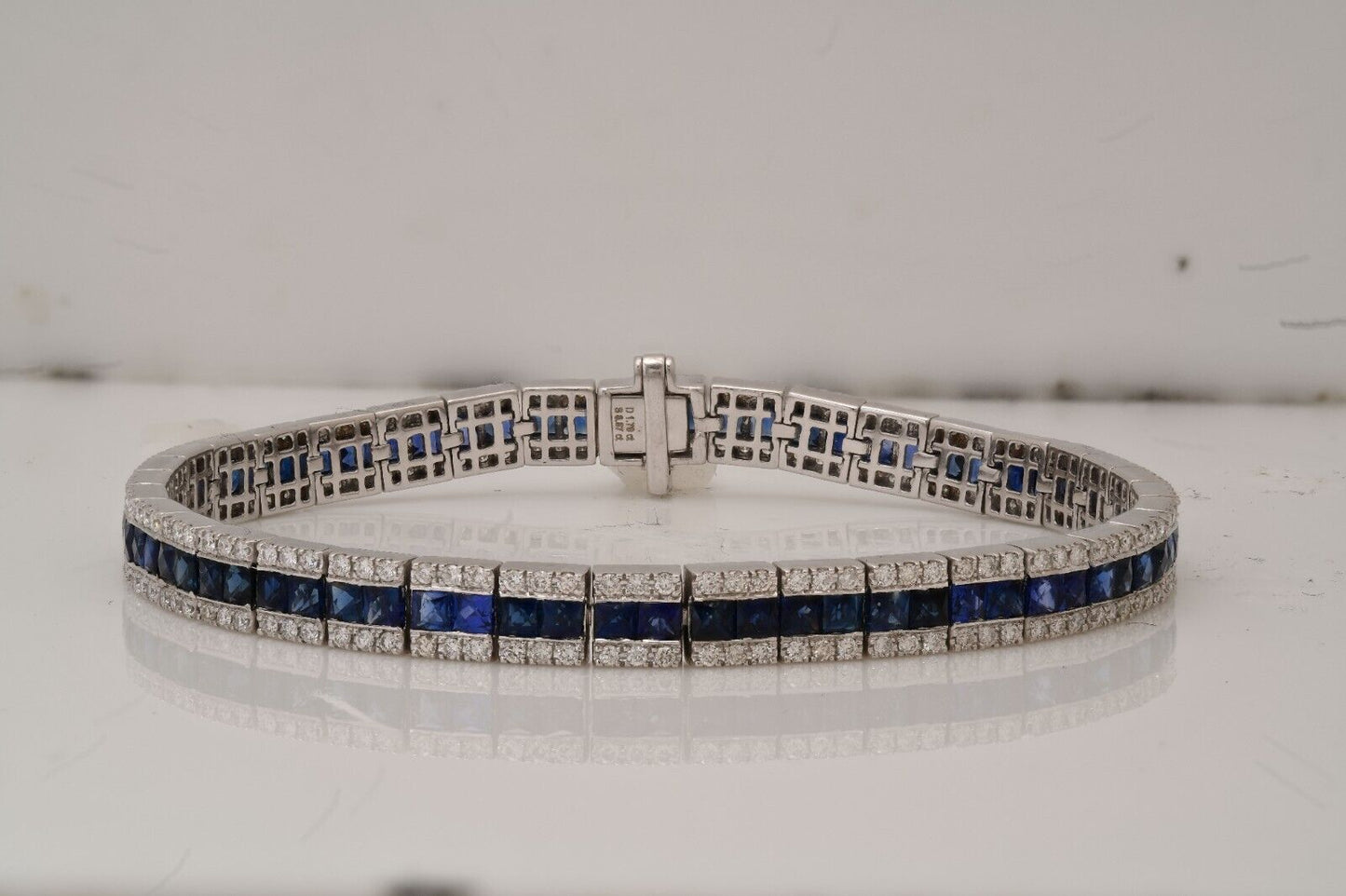 Sapphire Diamond Art Deco Bracelet 14k White Gold