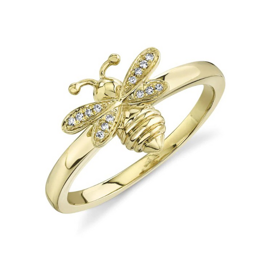 14K Gold 0.03 CT Diamond Bee Ring